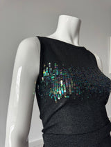PASSPORT Black Metallic Knit and Sequin Sleeveless Top