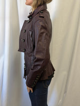 Deep Plum Leather Military Jacket