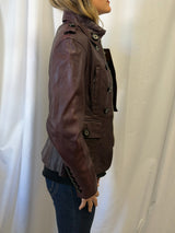 Deep Plum Leather Military Jacket