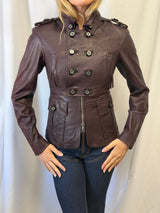 Deep Plum Leather Military Jacket