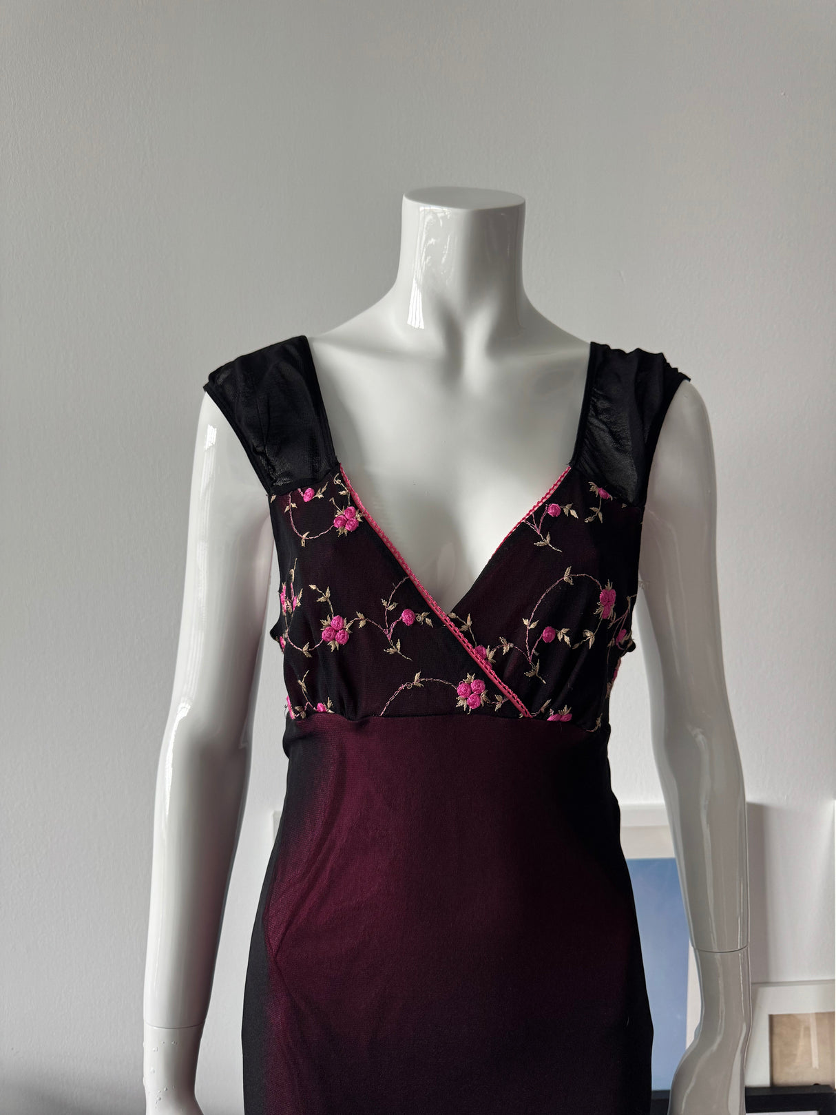 Black and Pink Mesh Floral Babydoll Dress