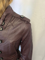 Deep Plum Leather Military Jacket