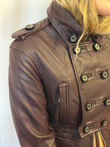 Deep Plum Leather Military Jacket