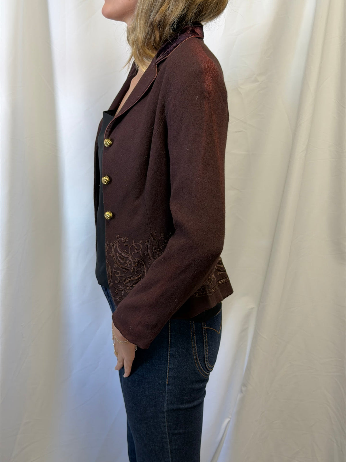 Vintage Caché Burgundy Embroidered Blazer