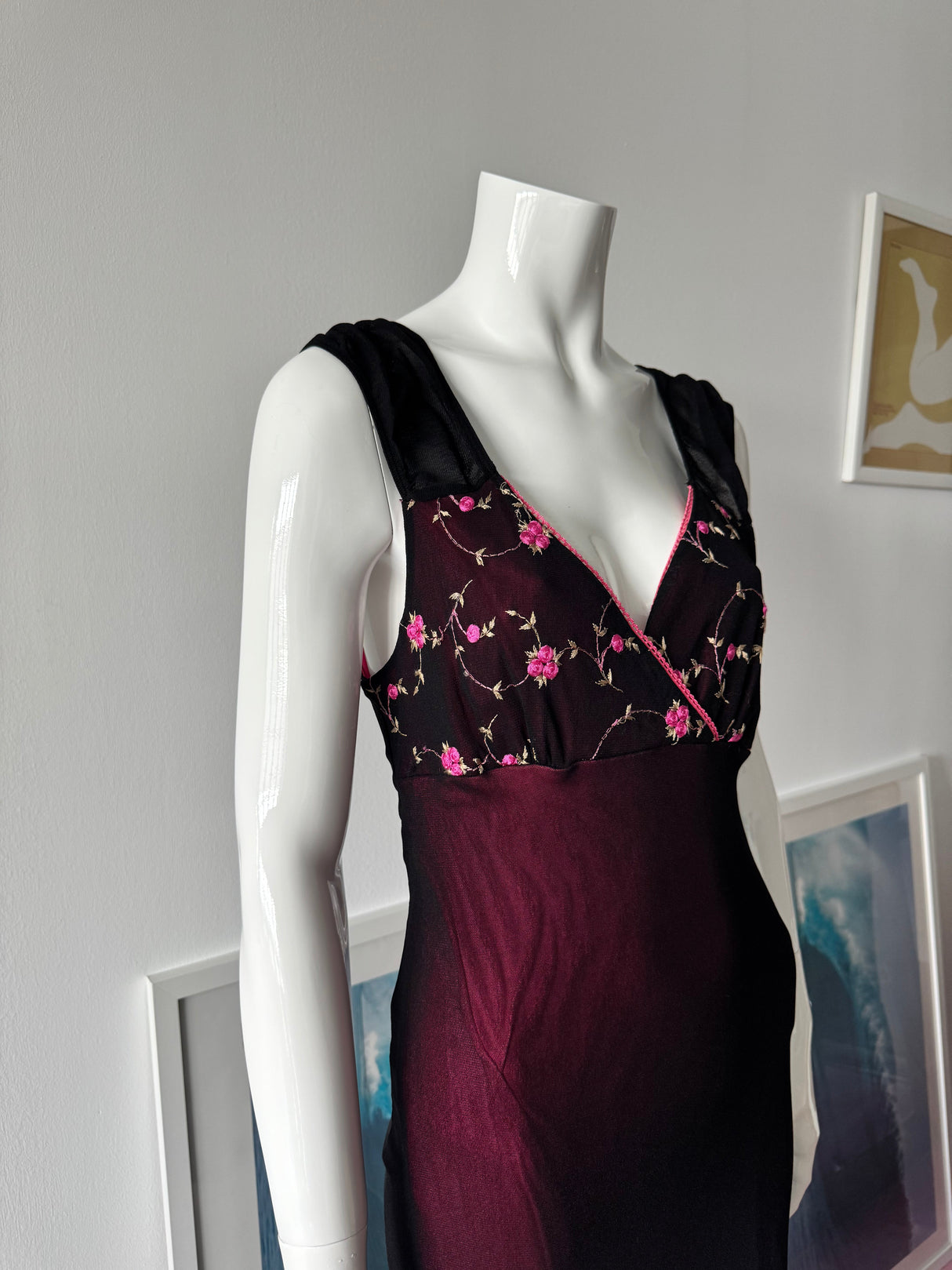Black and Pink Mesh Floral Babydoll Dress