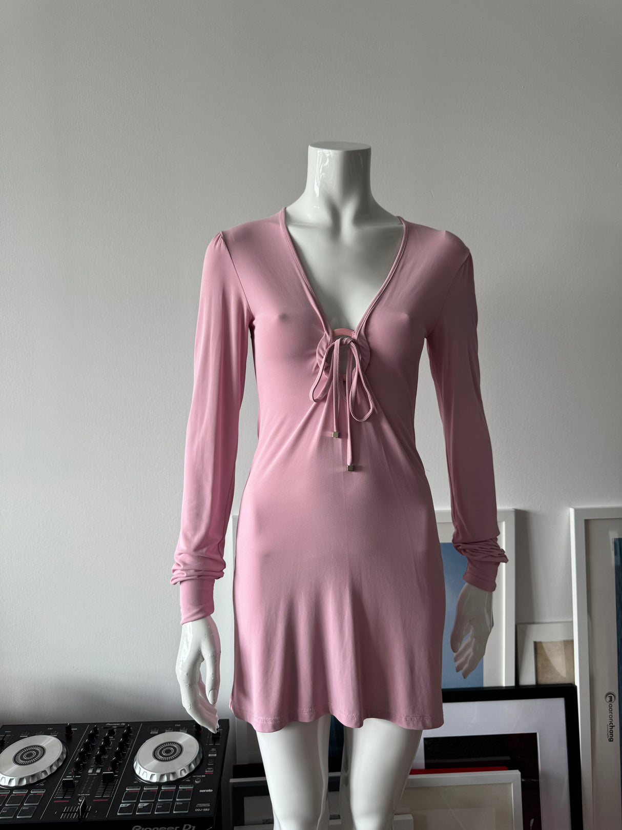 Light Pink O-Ring Long Sleeve Mini Dress