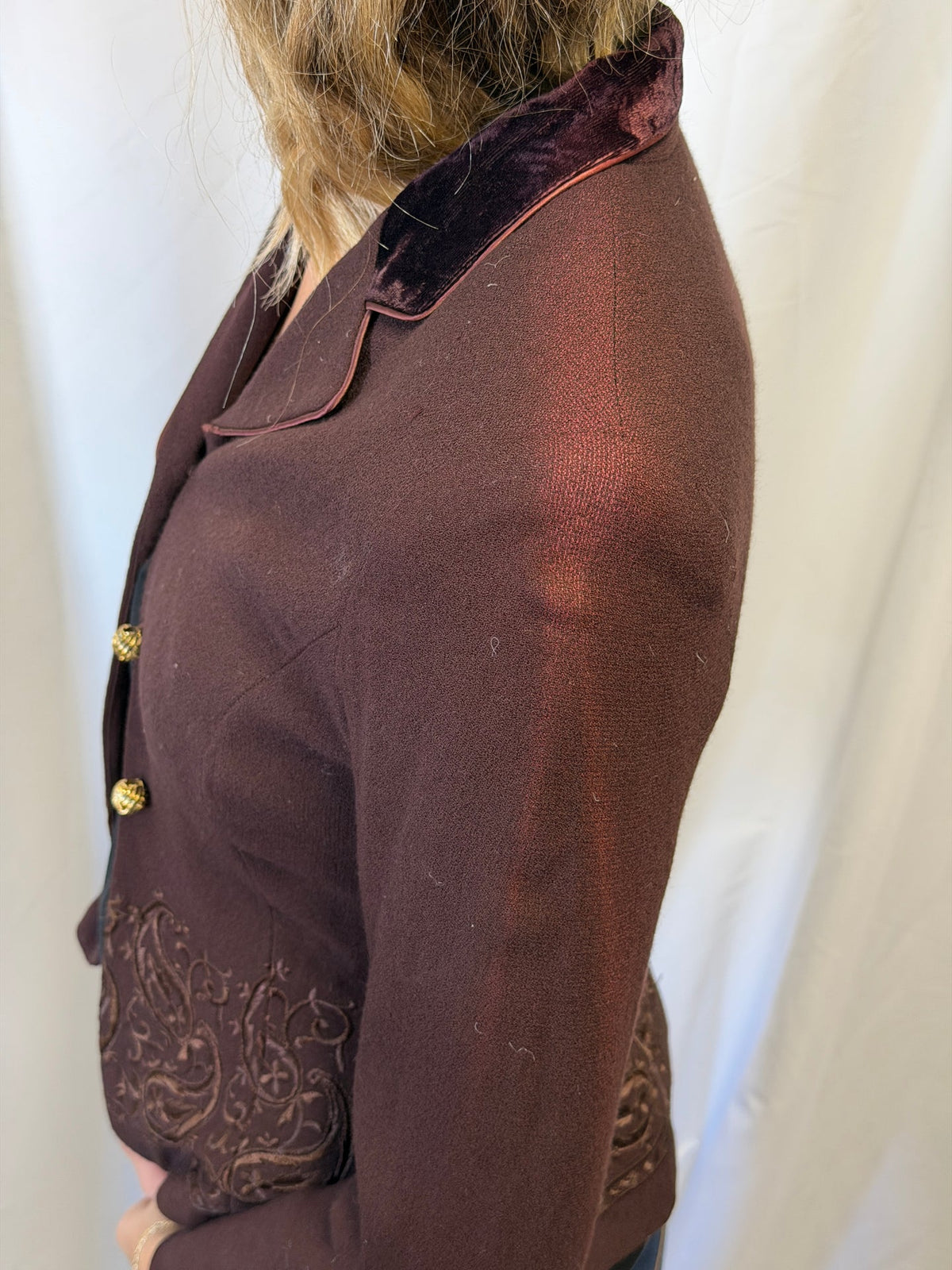 Vintage Caché Burgundy Embroidered Blazer