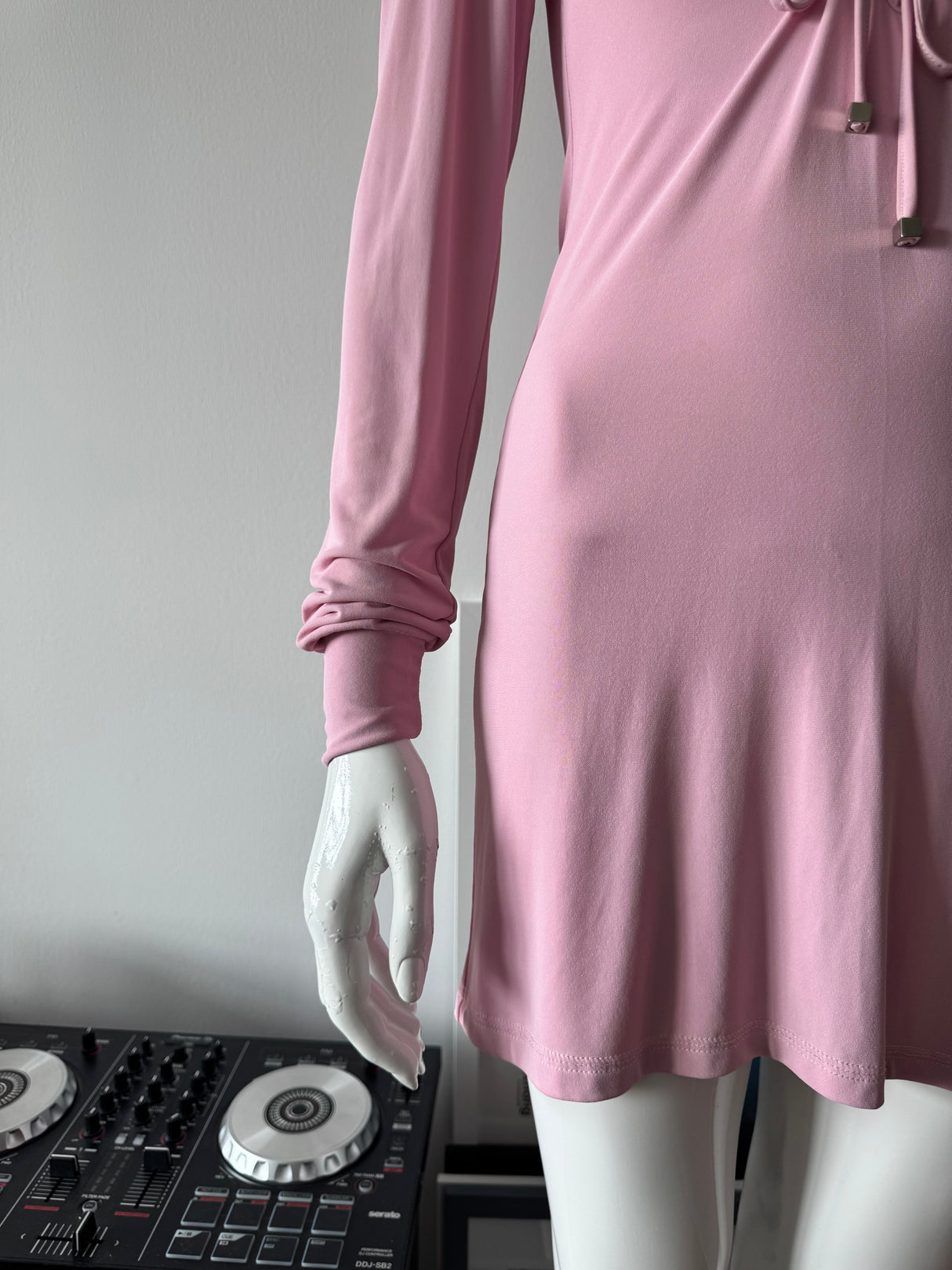 Light Pink O-Ring Long Sleeve Mini Dress