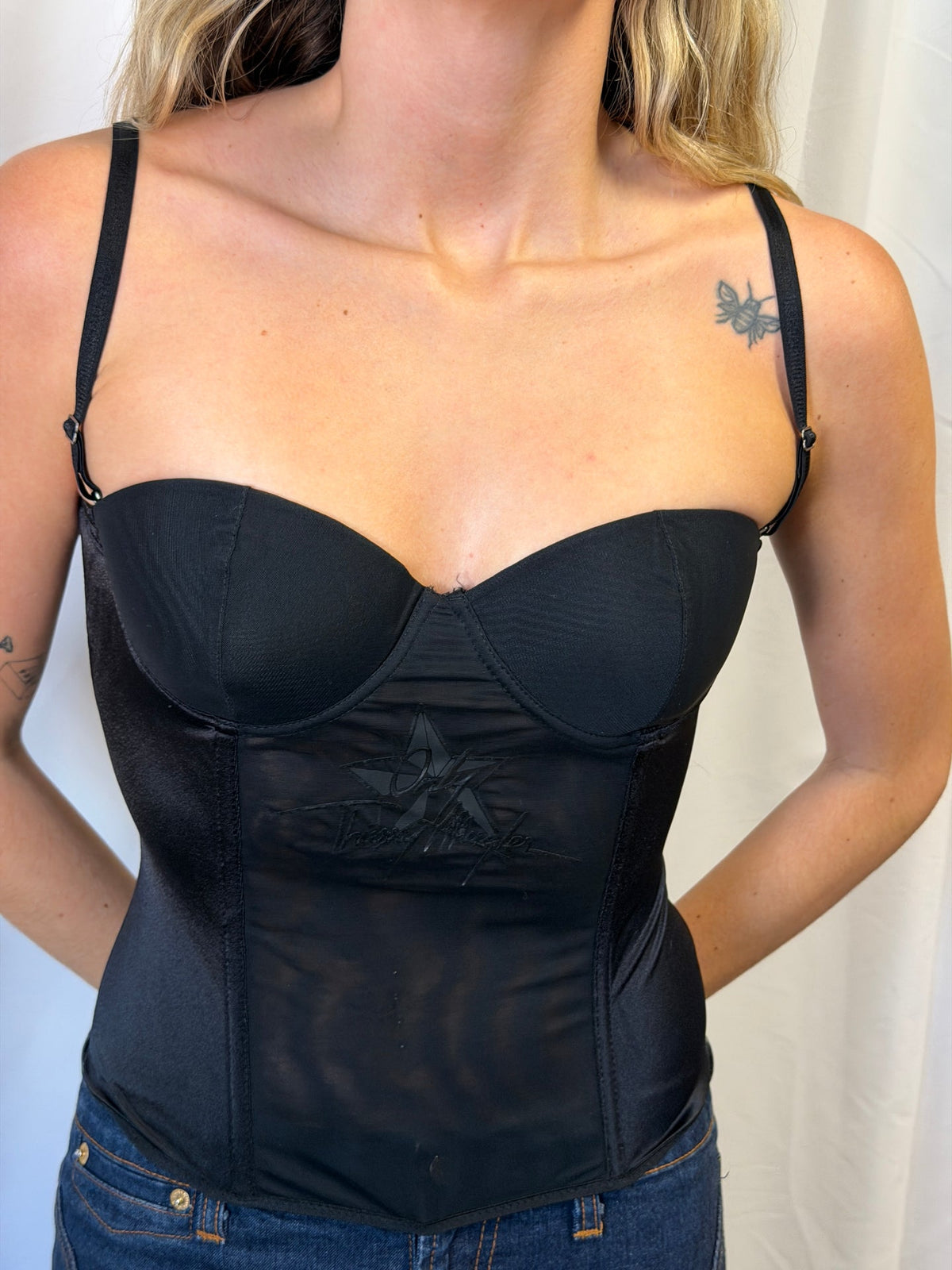 Thierry Mugler Black Logo Corset Bustier Top