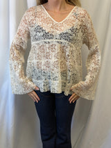 See by Chloé Sheer Lace Bell Sleeve Blouse