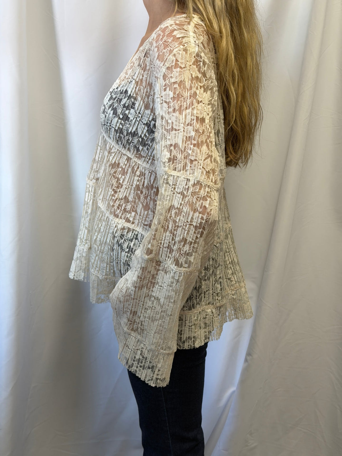See by Chloé Sheer Lace Bell Sleeve Blouse