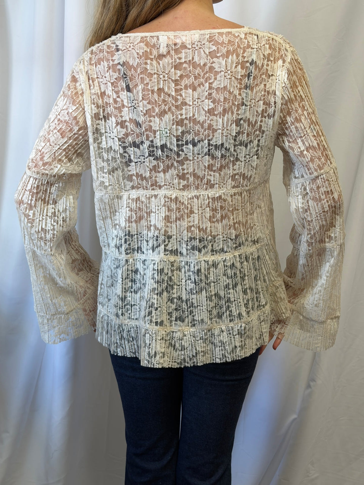 See by Chloé Sheer Lace Bell Sleeve Blouse