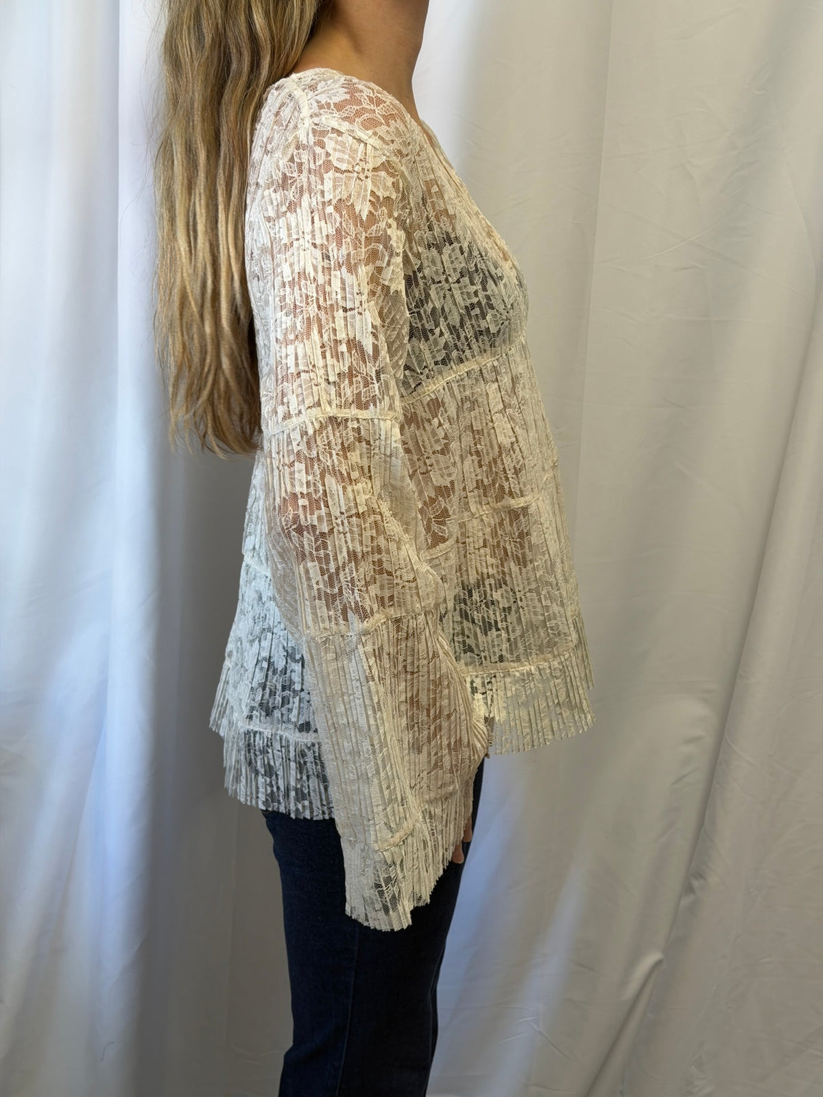 See by Chloé Sheer Lace Bell Sleeve Blouse