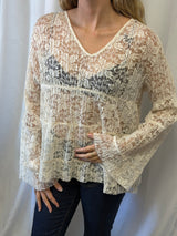 See by Chloé Sheer Lace Bell Sleeve Blouse