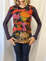 Custo Barcelona Graphic Print Crochet Long Sleeve Top