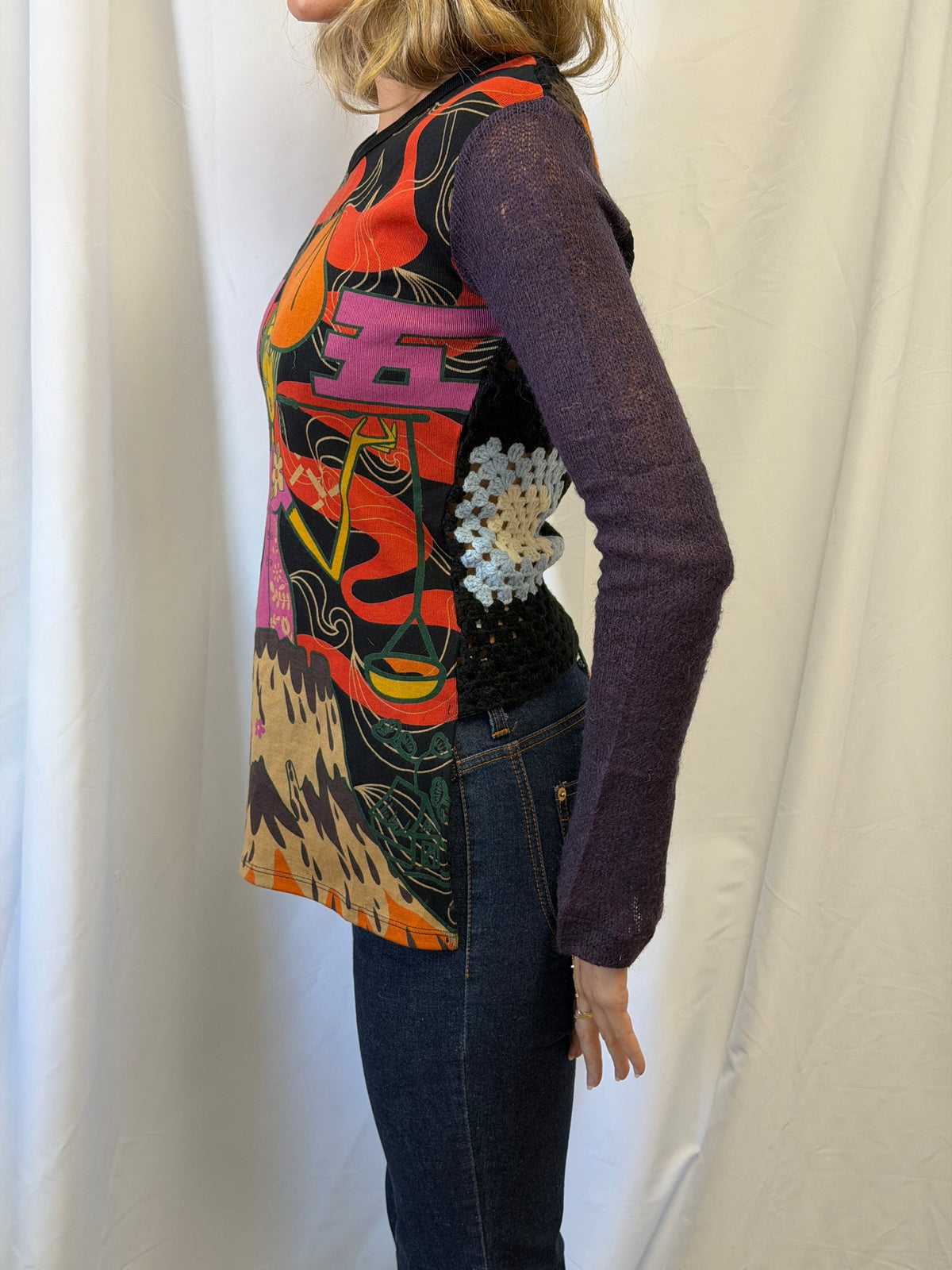 Custo Barcelona Graphic Print Crochet Long Sleeve Top