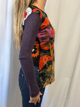 Custo Barcelona Graphic Print Crochet Long Sleeve Top