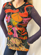 Custo Barcelona Graphic Print Crochet Long Sleeve Top
