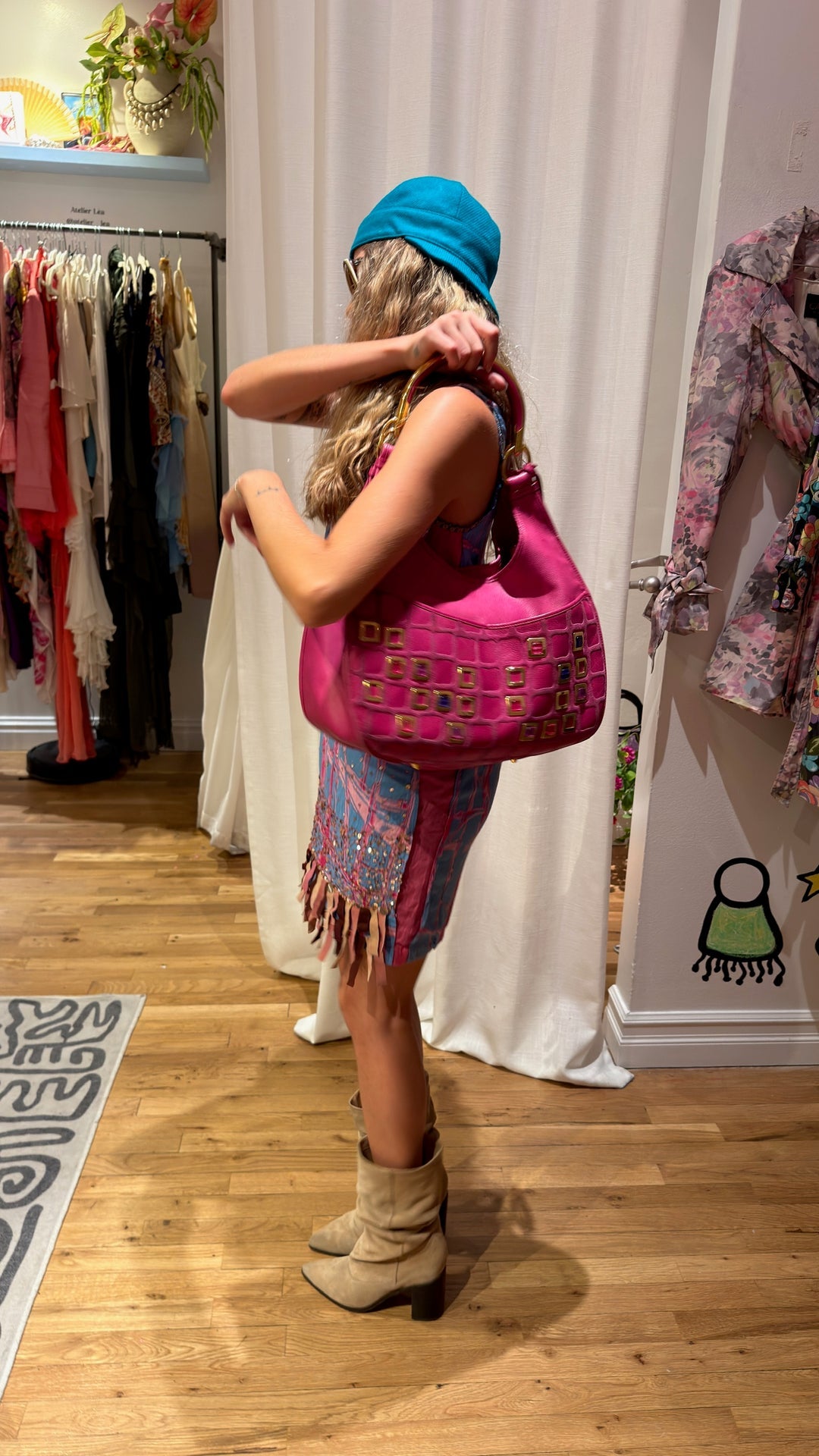 Christian Dior Jeweled Pink Leather Hobo Bag