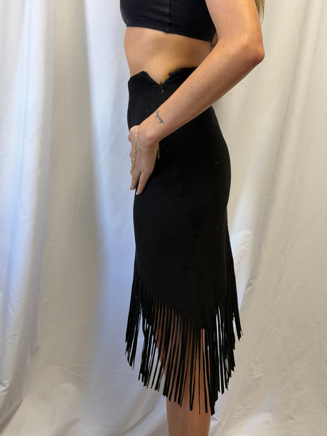 Black Asymmetrical Fringe Skirt