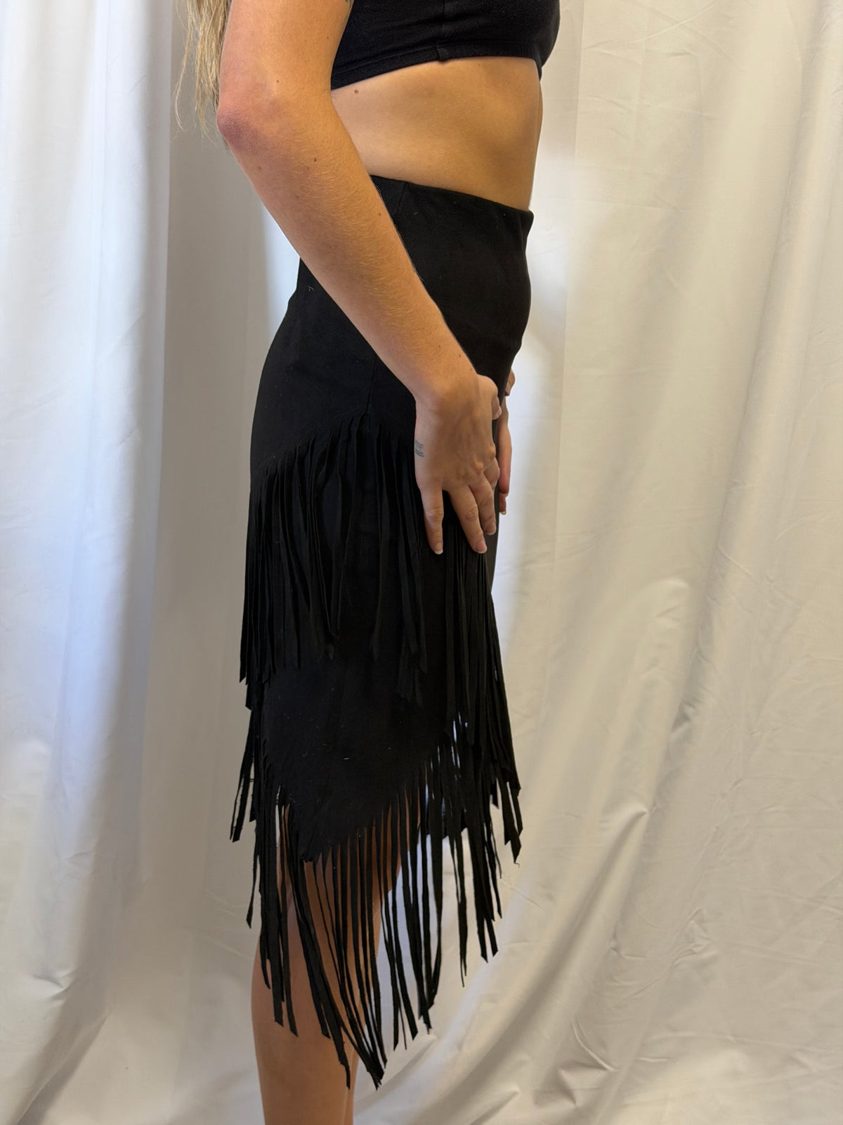 Black Asymmetrical Fringe Skirt