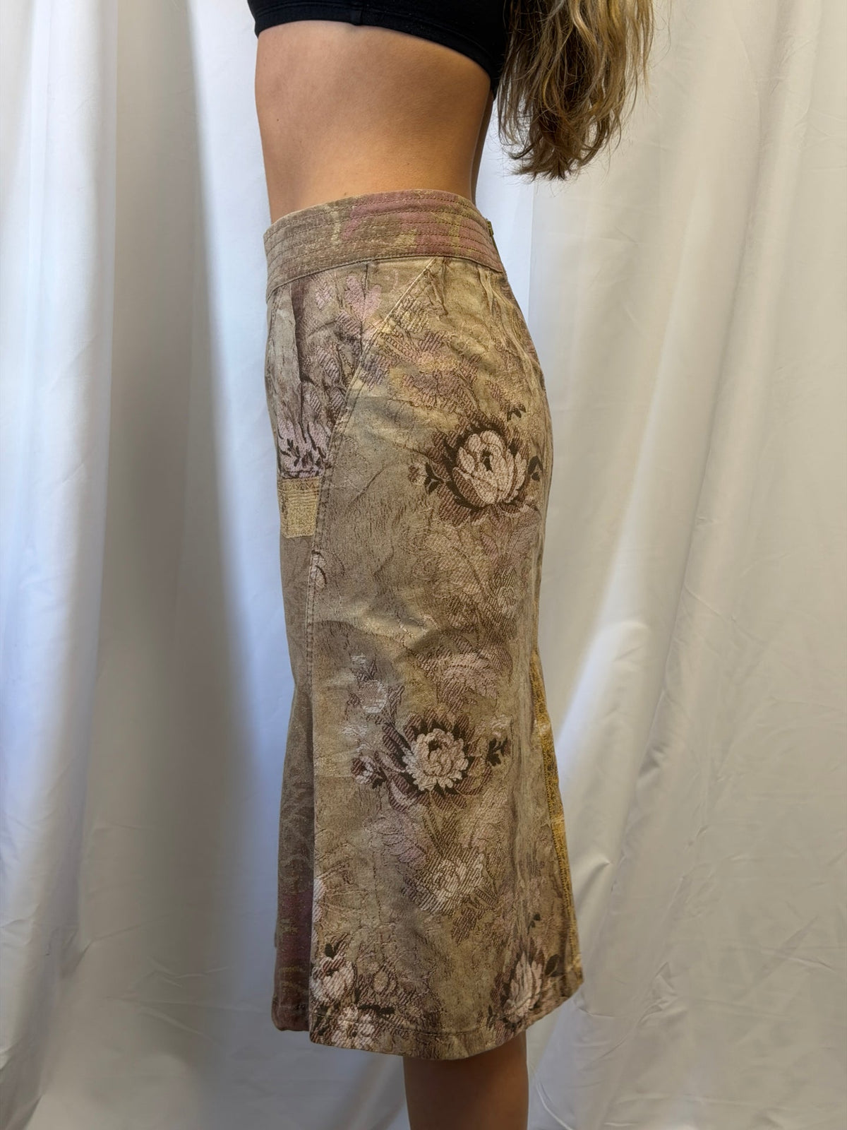Roberto Cavalli SS 2005 Patchwork Print Midi Skirt