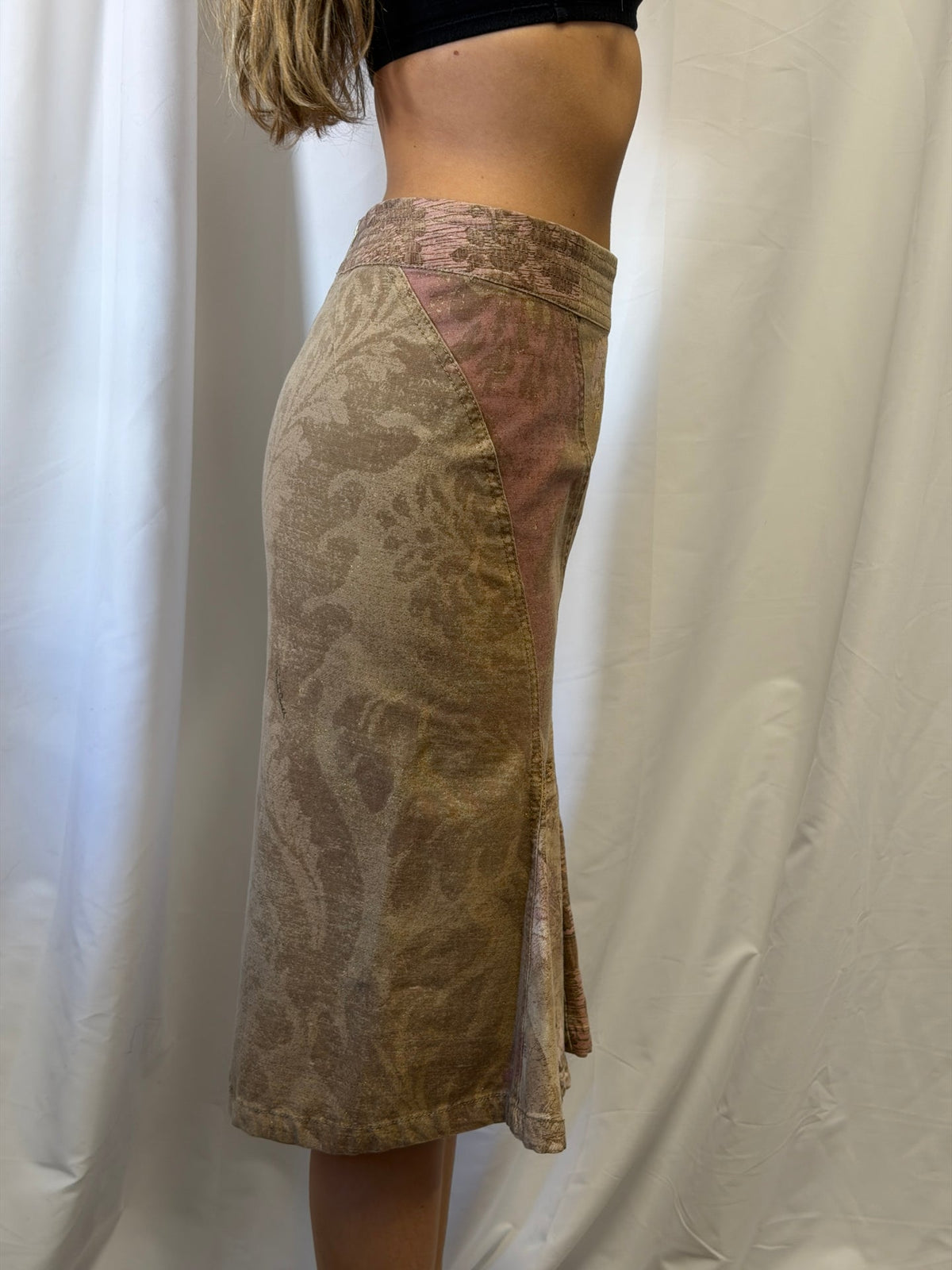 Roberto Cavalli SS 2005 Patchwork Print Midi Skirt