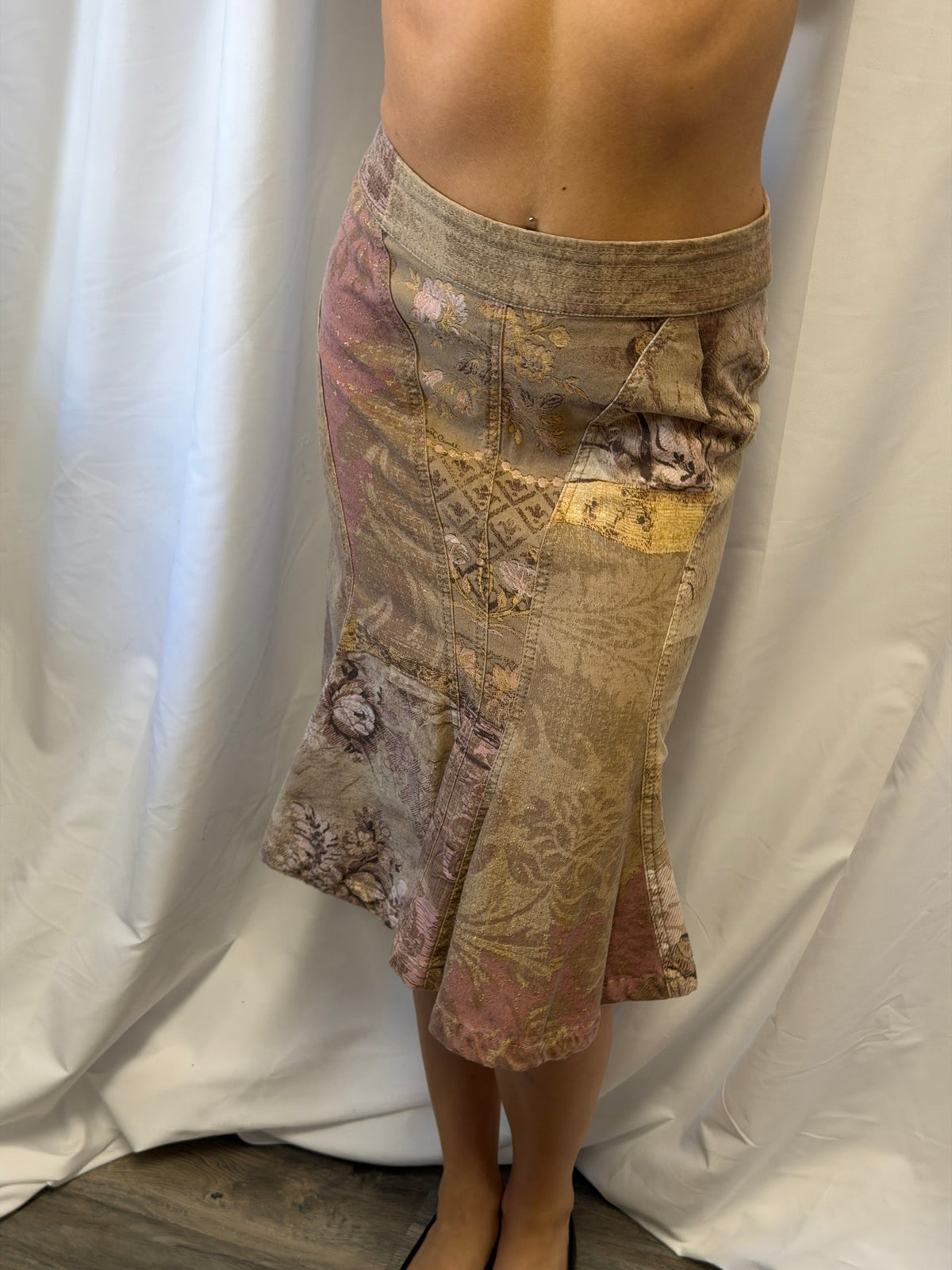 Roberto Cavalli SS 2005 Patchwork Print Midi Skirt
