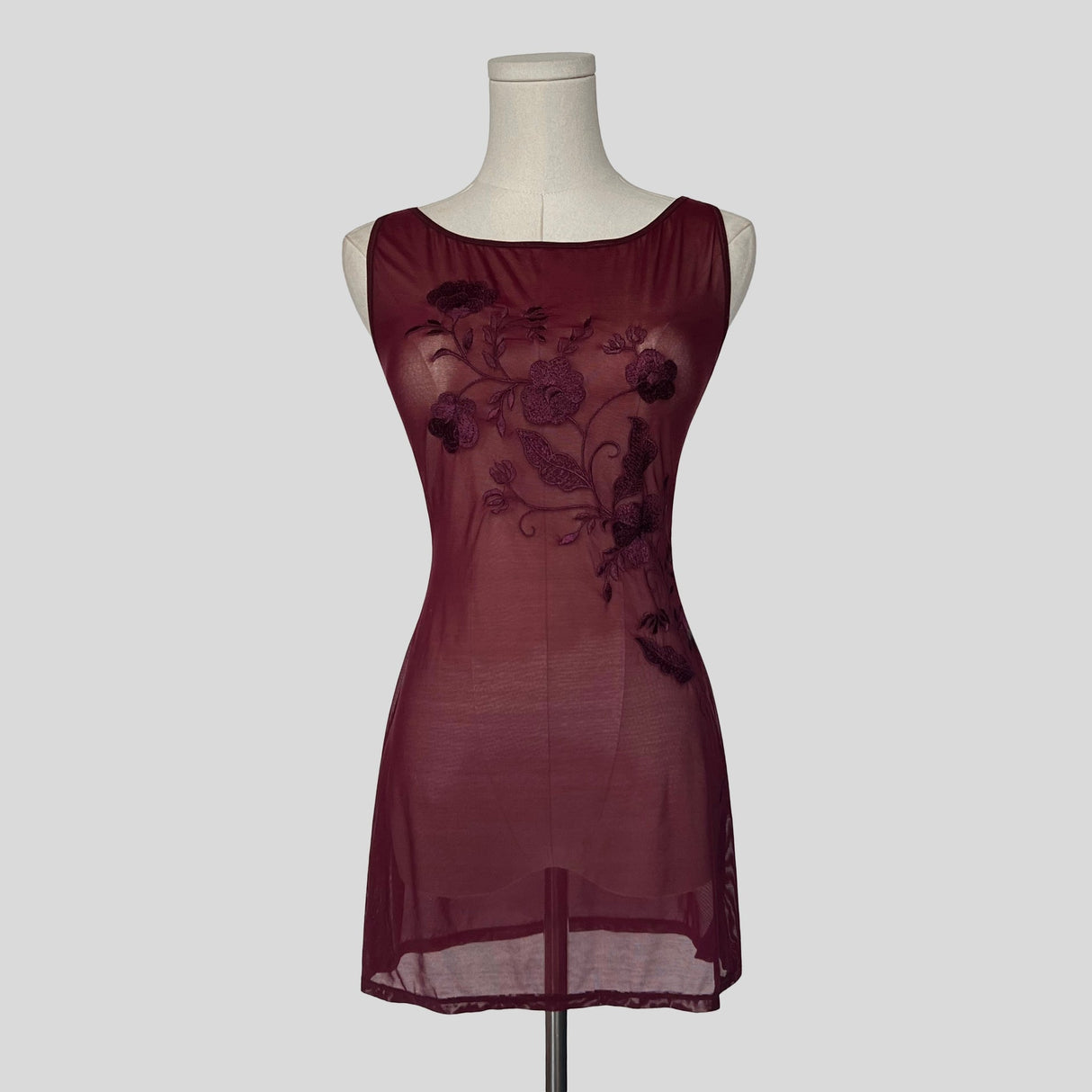 Embroidered mesh mini dress in red