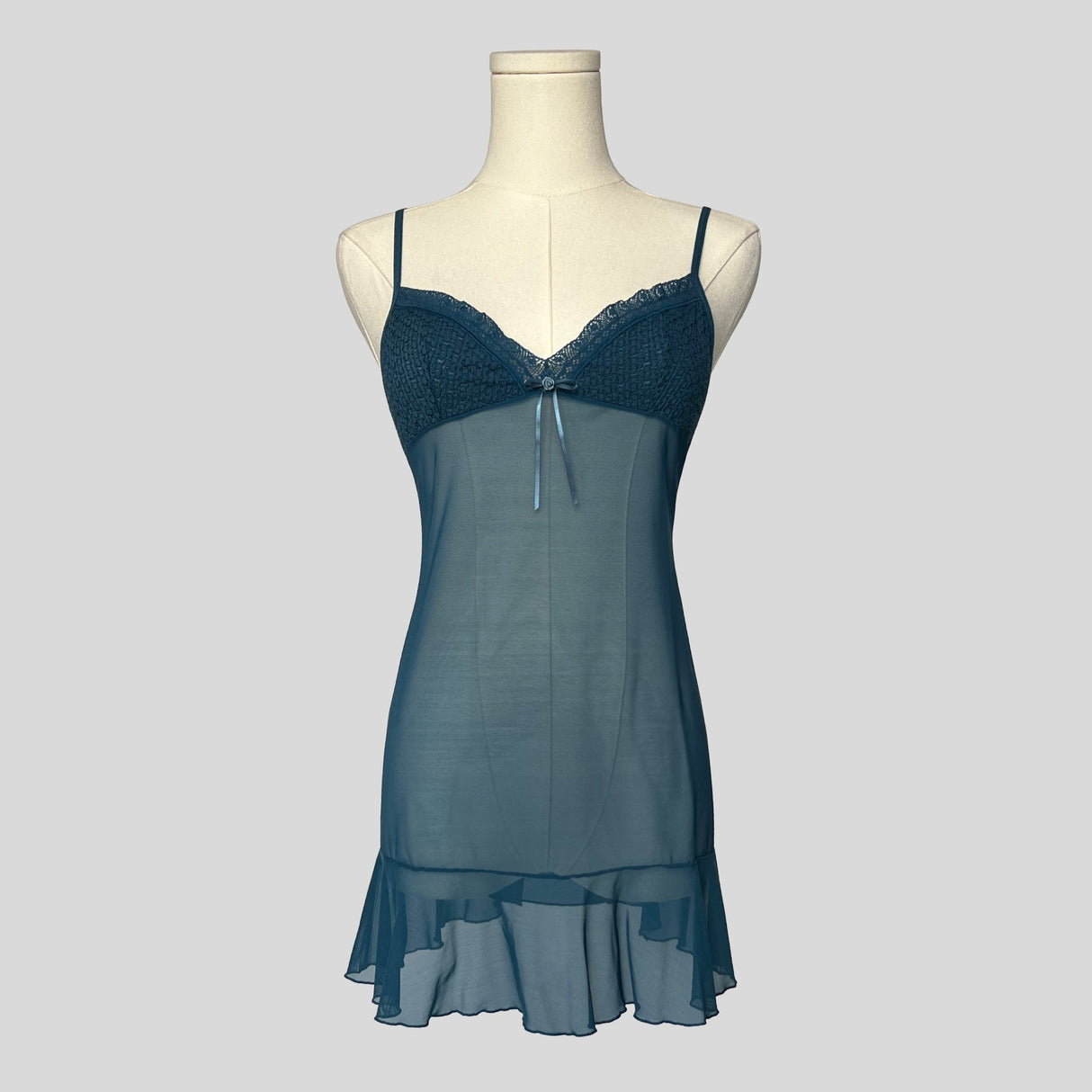 Textured bust ruffled slip dress in teal