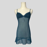 Textured bust ruffled slip dress in teal