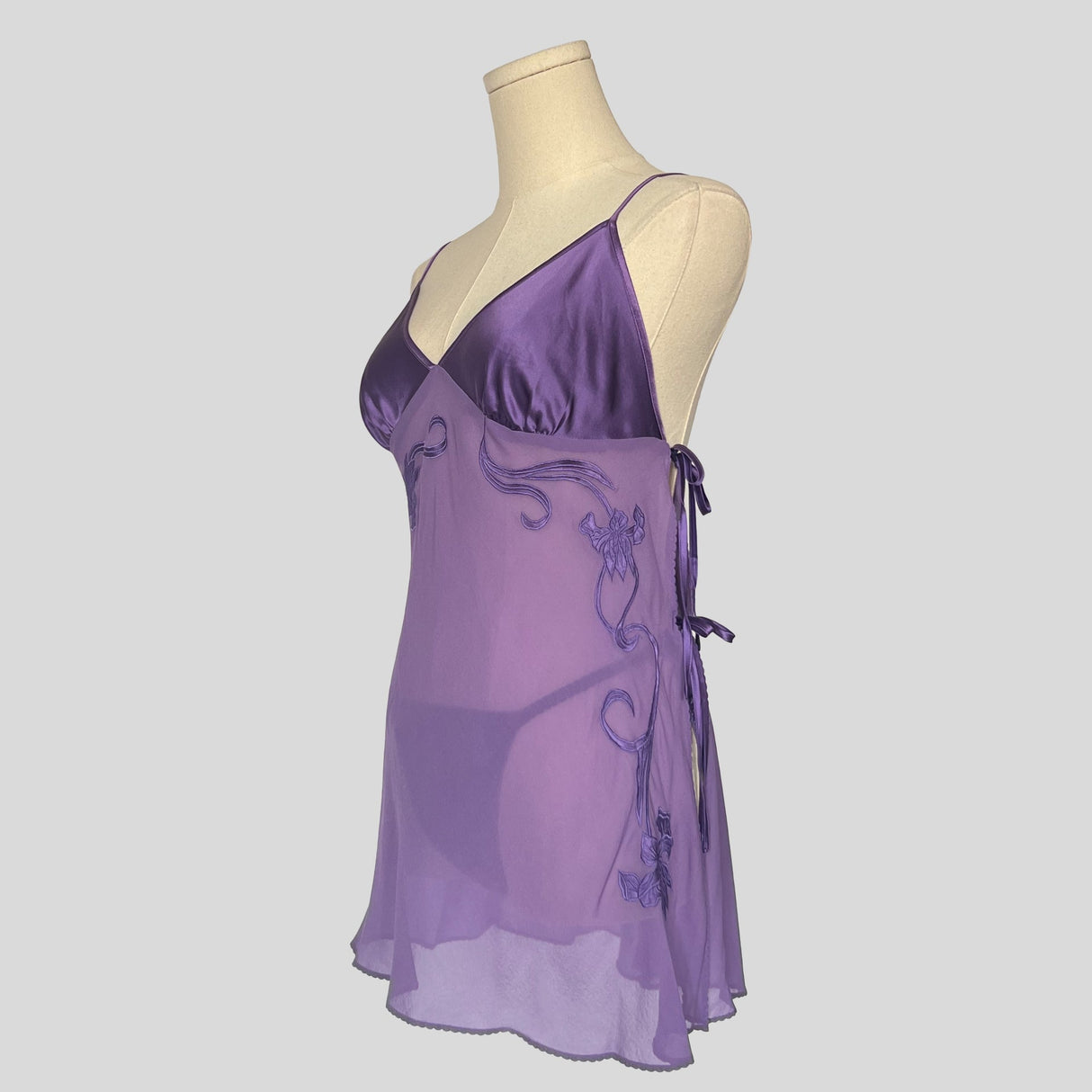 Embroidered floral sheer mini dress with matching panties