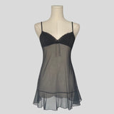 Textured bust ruffled slip dress in black