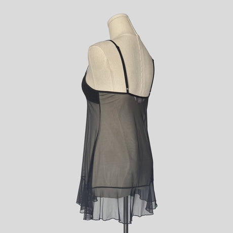 Textured bust ruffled slip dress in black