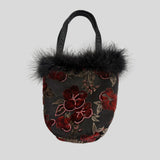 Floral beaded marabou feather trim purse