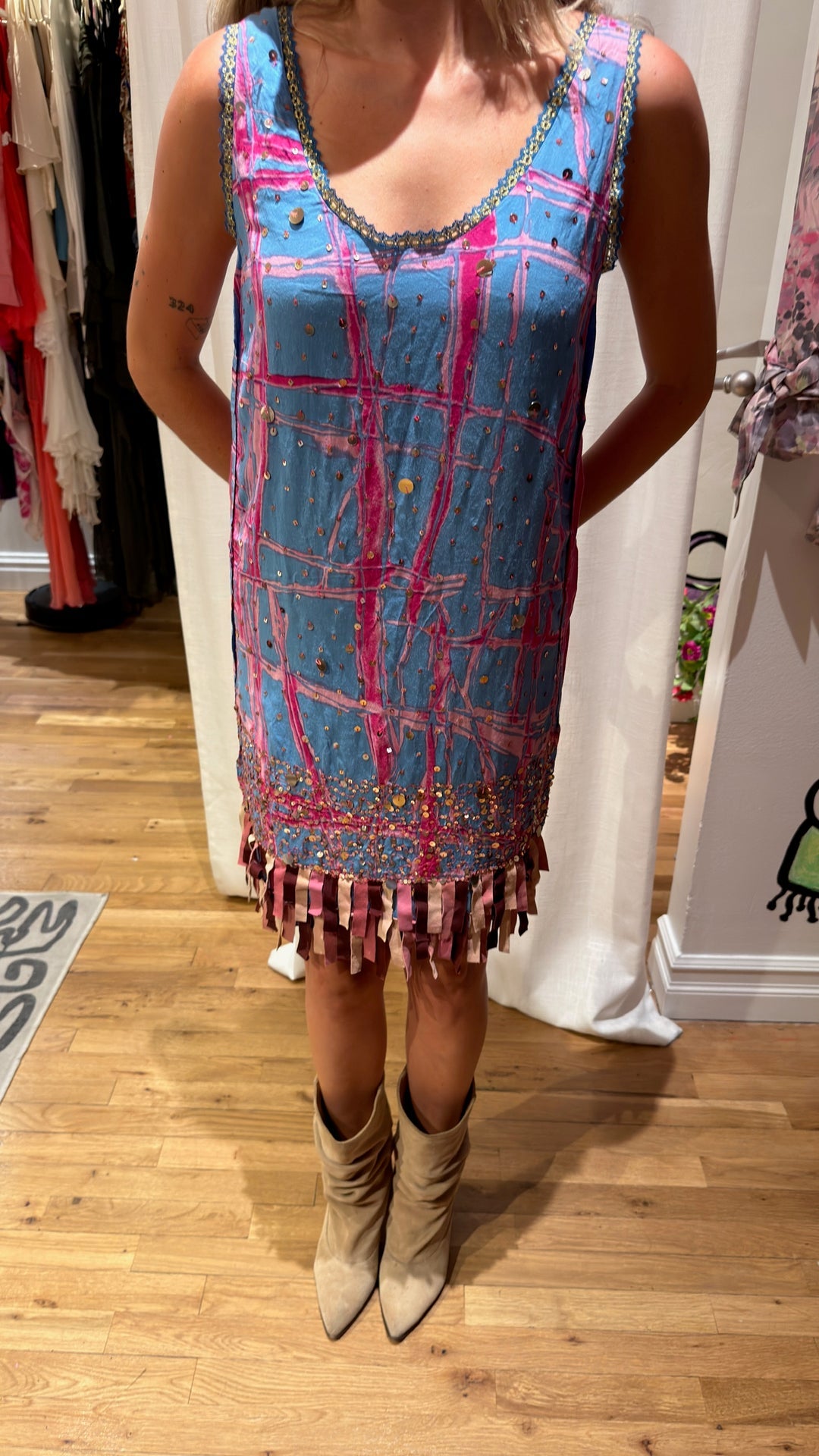 Custo Barcelona Sequin Fringe Printed Mini Dress