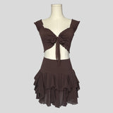 Ruffled smocked matching skirt set