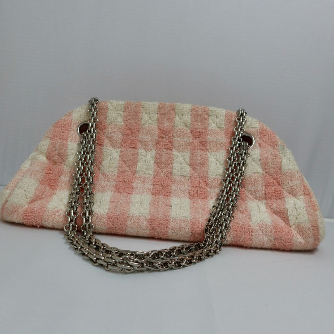 Chanel Pink and White Tweed Shoulder Bag