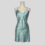 Backless silky floral slip dress