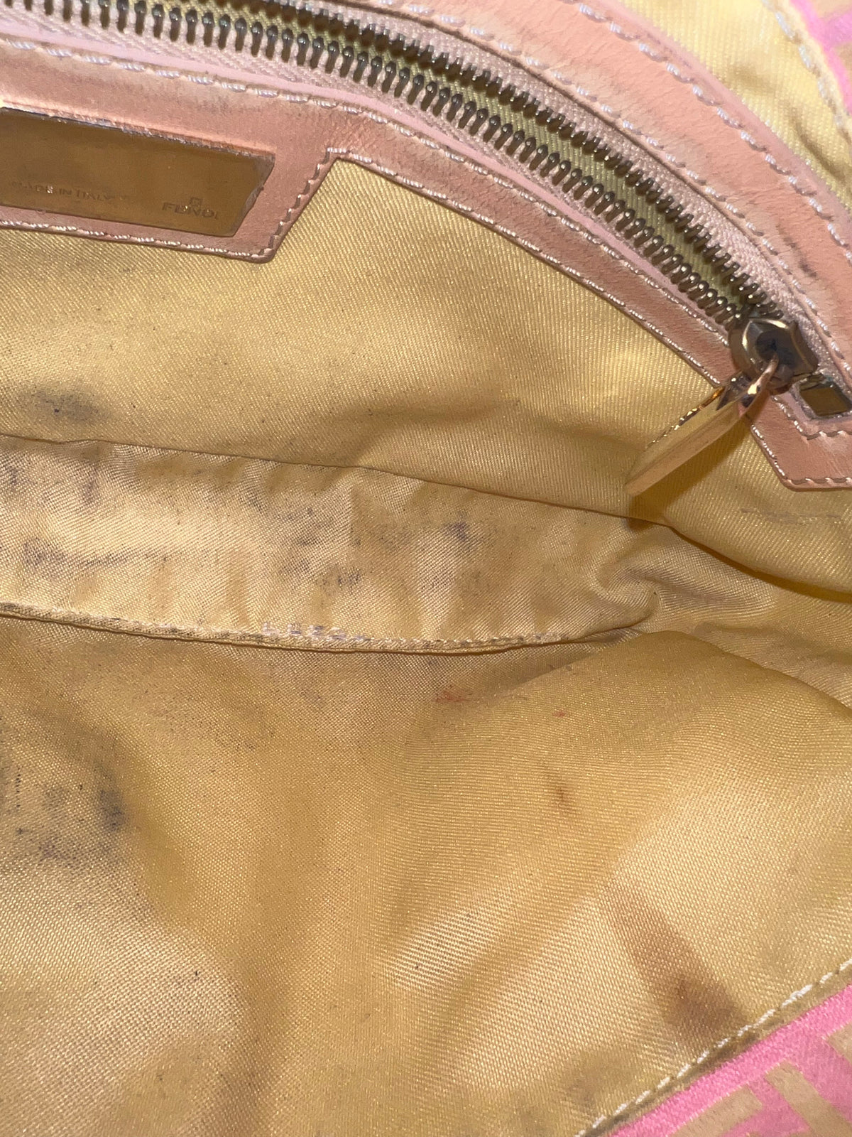 Fendi Pink Monogram Canvas Baguette Shoulder Bag Pink / Beige