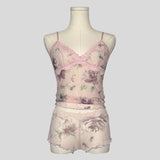 Floral sheer lace trim lingerie set