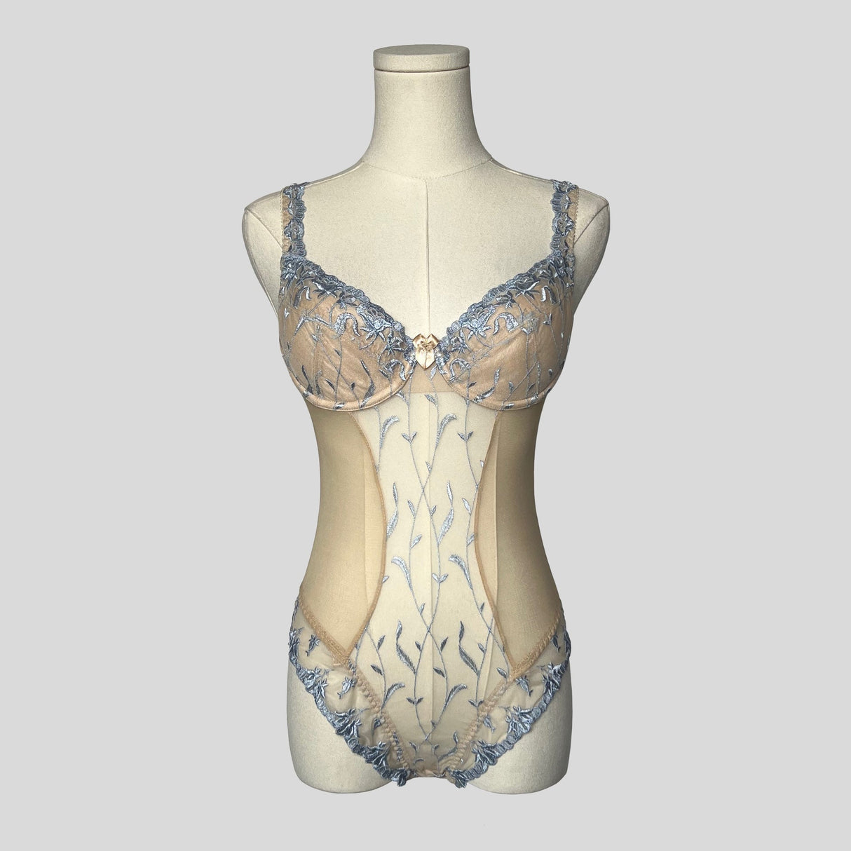 Embroidered sheer bodysuit in nude