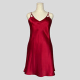 Silky rosette slip dress in red