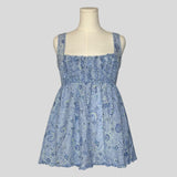 Country ruffled babydoll dress in blue floral