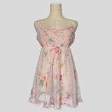 Sheer ruffled babydoll dress in pink floral