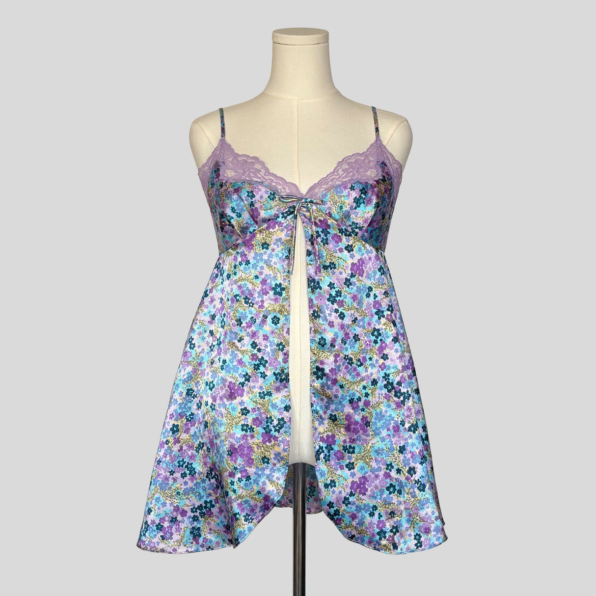 Floral lace trim split front babydoll