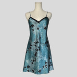 Silky lace trim floral slip dress