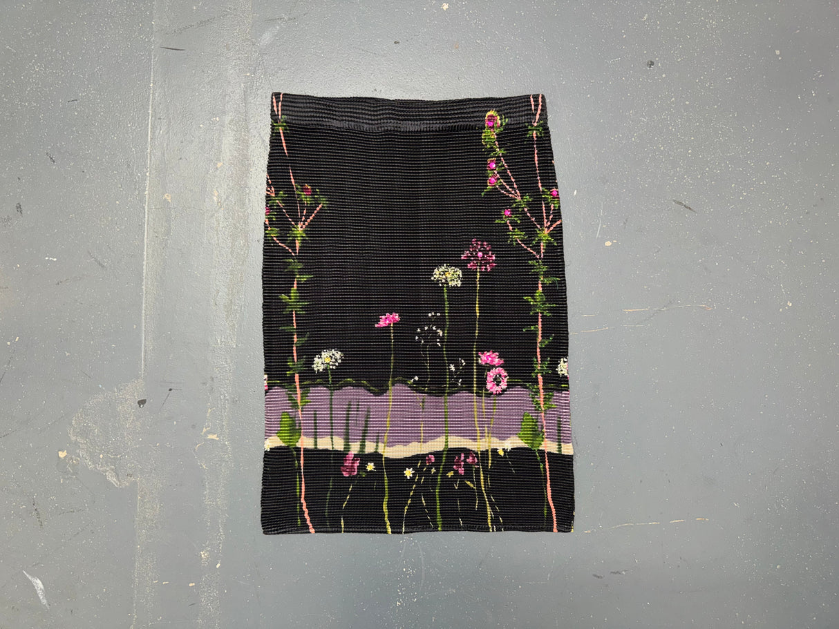 Black Floral Beaded Crinkle Midi Skirt
