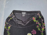 Black Floral Beaded Crinkle Midi Skirt