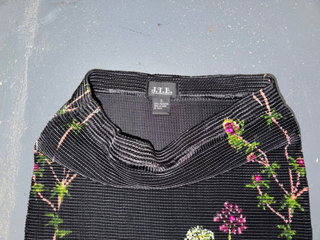 Black Floral Beaded Crinkle Midi Skirt